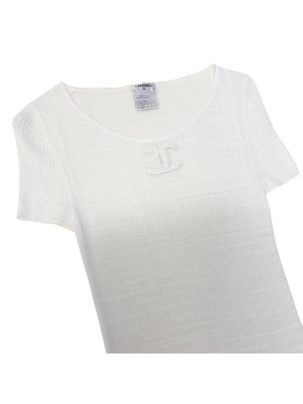 Chanel CC Logo Summer Knit Tunic Length White Sweater 40